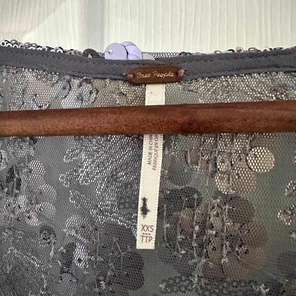 Free People Size XXS Gray Sequin Mini Dress V-Neck Party - Picture 5 of 7